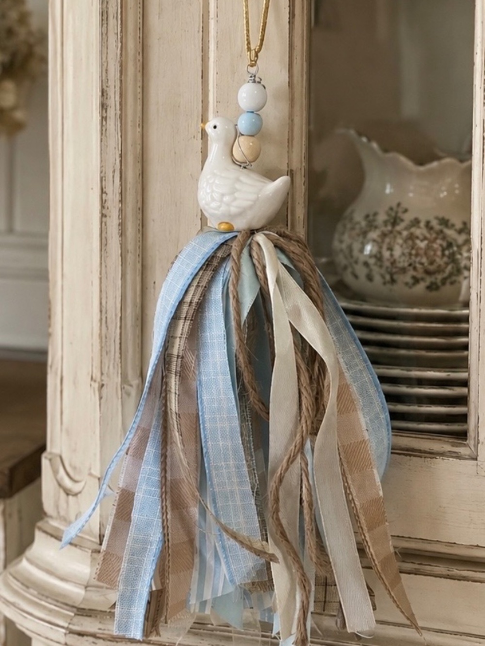 Country Duck Salt Shaker Tassel – Blue & Neutral Farmhouse Decor